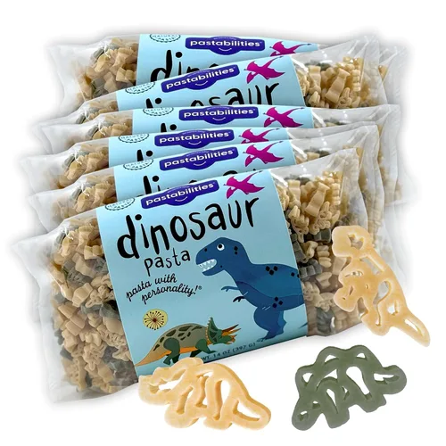 Miniatura 5 de Pastabilities Pasta con forma divertida para niños, pasta de dinosaurio, formas divertidas de dinosaurio, tamaño familiar, pasta de trigo natural