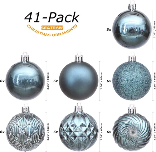 Miniatura 33 de Sea Team Paquete de 41 adornos de bolas de Navidad con cuerdas, bolas de tamaño mediano de 2.36 pulgadas, bombillas de Navidad de plástico Menta
