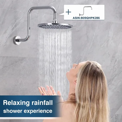Miniatura 7 de BRIGHT SHOWERS Cabezal de ducha de lluvia, cabezal de ducha de cascada de alta presión de 9 pulgadas con ángulo ajustable y boquillas de silicona