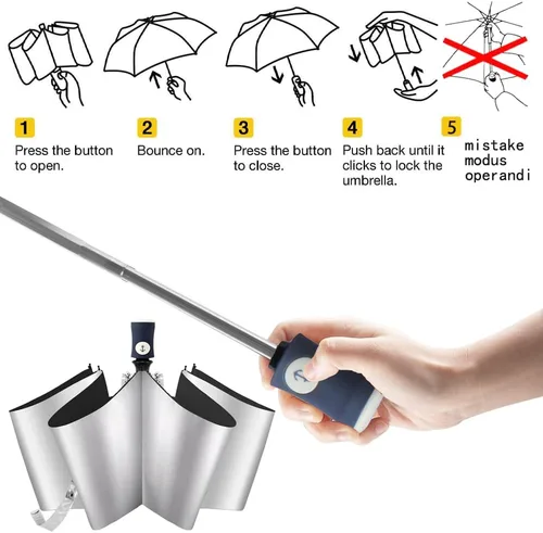 Miniatura 21 de FDJASGY Capa de revestimiento plateado, bloqueo de tela UV 99.9%, paraguas compacto plegable de viaje, paraguas automático resistente al viento