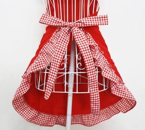 Miniatura 4 de Hyzrz Delantales lindos de algodón rojo de moda para mujeres y niñas, delantales vintage de cocina retro con bolsillos para regalo del día