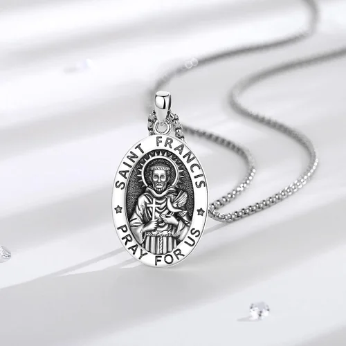Miniatura 346 de EUDORA Collar de plata de ley 925, San Cristóbal y San Benito, San Miguel, Virgen María, San Judas Tadeo, Cruz de Buen Pastor y Arcángel, Medalla