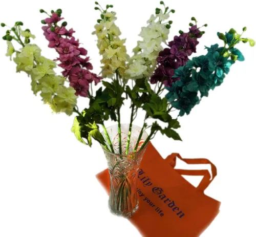 Miniatura 6 de 6 tallos de 31" Delphinium Ajacis flores artificiales de seda (azul)