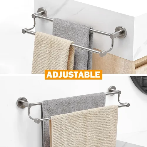 Miniatura 2 de BESy Toallero de baño doble ajustable de 16 a 26 pulgadas para baño, soporte de toalla de acero inoxidable SUS304, soporte de pared estilo hotel