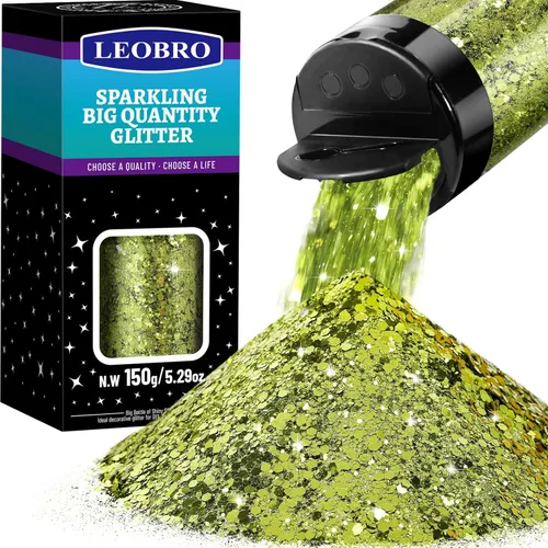 LEOBRO Purpurina verde, purpurina gruesa, 5.29 onzas (5.29 oz), purpurina artesanal para resina, mezcla de purpurina fina y purpurina gruesa, Verde