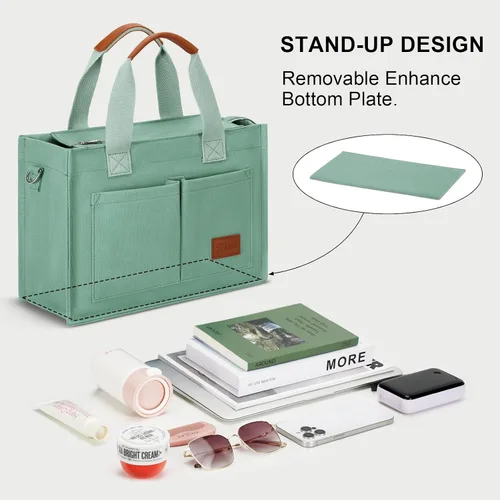 Miniatura 5 de Bolso grande de lona con compartimentos y cremallera para mujer de KKXIU, bolso cruzado, de trabajo, bíblico, de mensajero con bolsillos