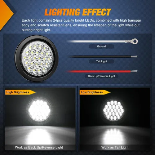 Miniatura 3 de Nilight Juego de 4 luces traseras redondas de 10 centímetros para remolque, luz de freno, señal de giro, luz de marcha atrás, rojas y blancas