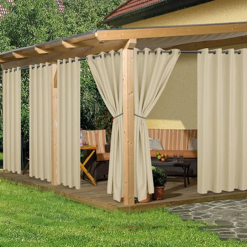 Miniatura 21 de HolidayIdeas Cortinas impermeables para patio, 4 paneles, 54 x 84 pulgadas, protección de privacidad y filtrado de luz, cortinas exteriores con Negro