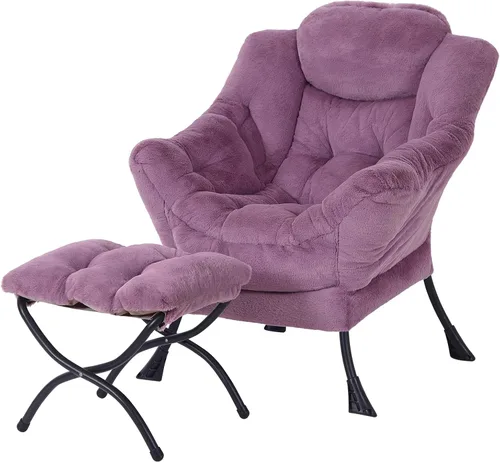 Miniatura 10 de MBOOYOME - Silla perezosa con otomano plegable, sillón de acento moderno de ocio con reposabrazos y bolsillo lateral y reposapiés plegable, silla
