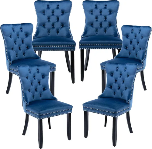 Miniatura 80 de LKTART Juego de 2 sillas de comedor de terciopelo, sillas de comedor copetudas con ribete de anillo de clavo, silla de comedor tapizada con patas