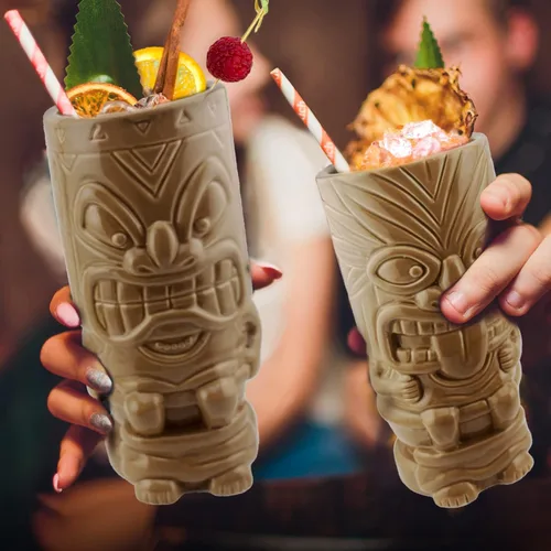 Miniatura 4 de Tiki - Juego de 2 tazas de cerámica coleccionables de cómicas, tazas de café tropicales para la cocina del hogar, cada taza tiene capacidad para 20