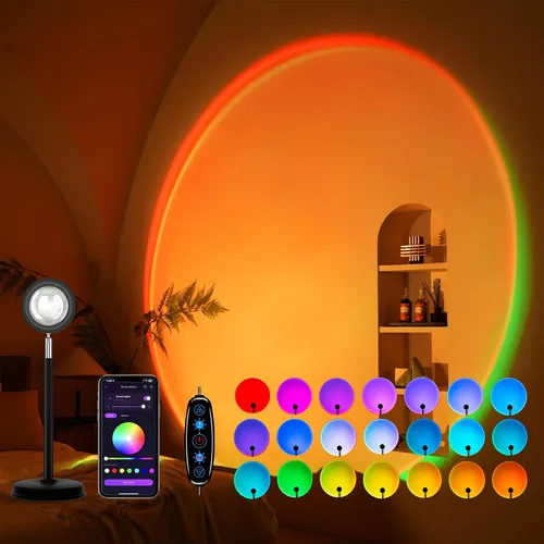 Miniatura 9 de Tsrarey Proyector de Lámpara de Puesta de Sol, Luz de Proyección de Sol con Rotación de 180 Grados, Lámpara de Pie LED para Noche con Puerto USB