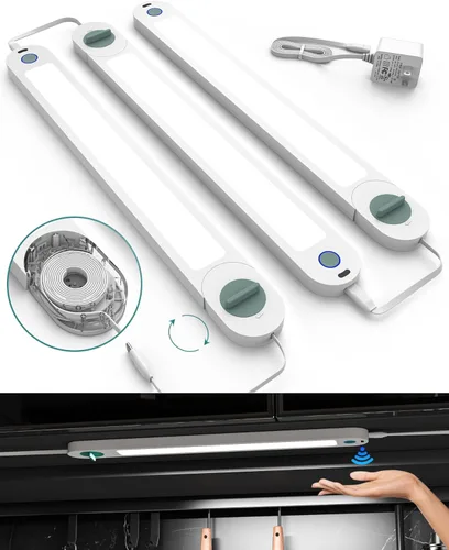 Miniatura 9 de ASOKO Luces para debajo del gabinete, luces con sensor de movimiento, enchufables, cálidas de 2700 K, regulables, con cable, paquete de 3