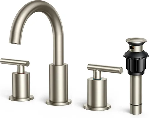 Miniatura 9 de FORIOUS Grifos de baño negros de 3 agujeros, 2 manijas de 8 pulgadas, grifo de tocador negro mate generalizado, 3 agujeros con boquilla giratoria