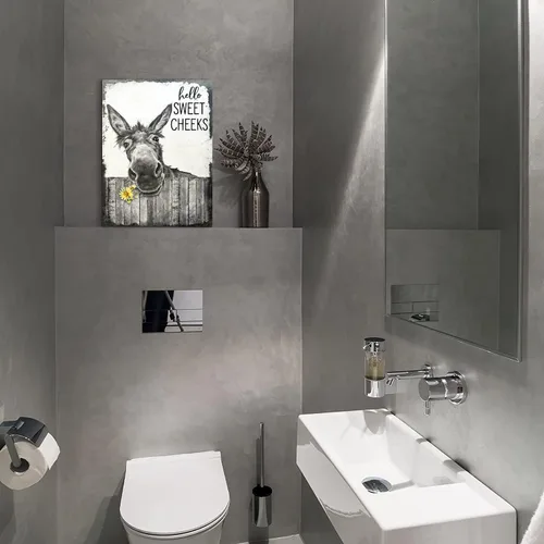 Miniatura 2 de citari Arte de pared de baño de granja, póster de burro divertido para pared, lienzo rústico impreso en blanco y negro, decoración de pared