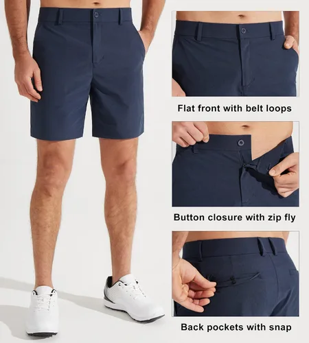 Miniatura 3 de Libin Pantalones cortos de golf para hombre de 7 pulgadas y 9 pulgadas, pantalones cortos de vestir de trabajo, pantalones cortos híbridos casuales