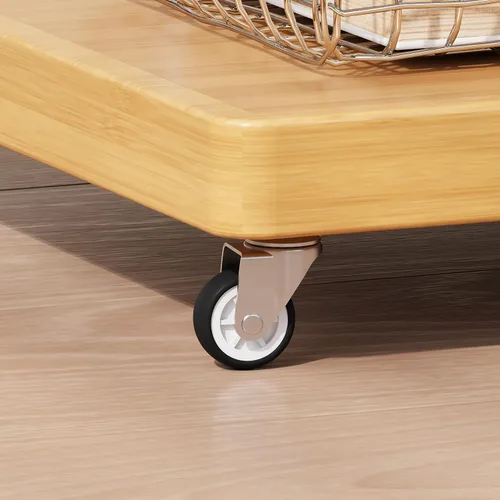 Miniatura 7 de ZIYOO Mesa auxiliar móvil de madera maciza de 3 niveles con ruedas, mesita de noche de madera, organizador de almacenamiento de diseño flotante