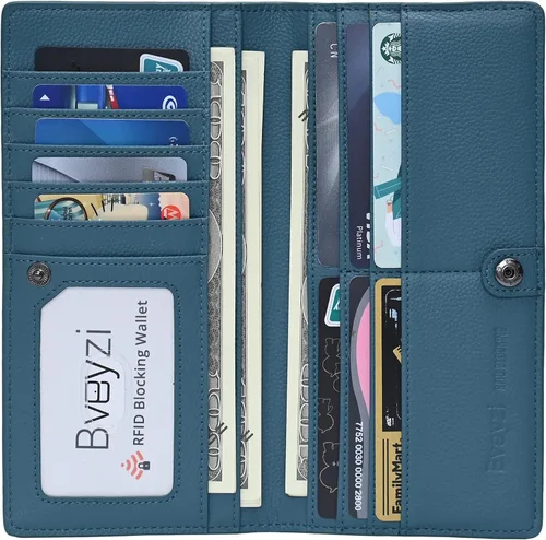 Miniatura 2 de Bveyzi Billeteras de cuero ultrafino con bloqueo RFID para tarjetas de crédito, billetera plegable para mujer