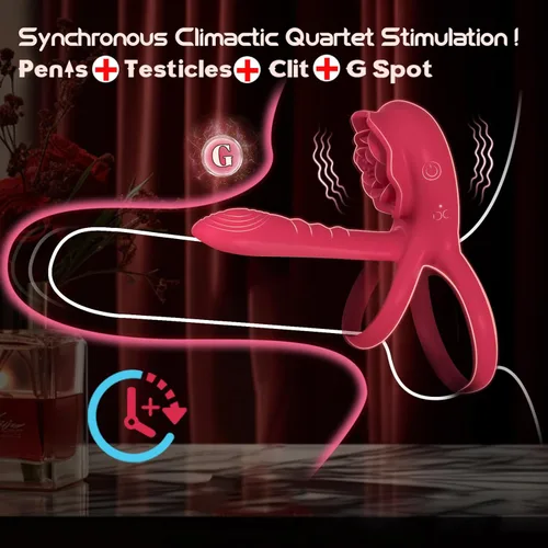 Miniatura 2 de Anillo vibrador para el pene con estimulador de clítoris rosa, vibrador de anillo para el pene para parejas, juguetes sexuales para hombres