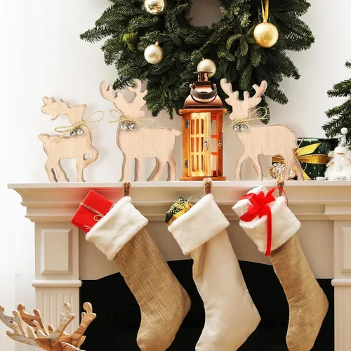 Miniatura 4 de COCHIE Decoración Bonita de Bandeja Escalonada Navideña para Interiores, Decoraciones de Mesa Navideñas de Reno de Madera y Centro de Mesa de Árbol
