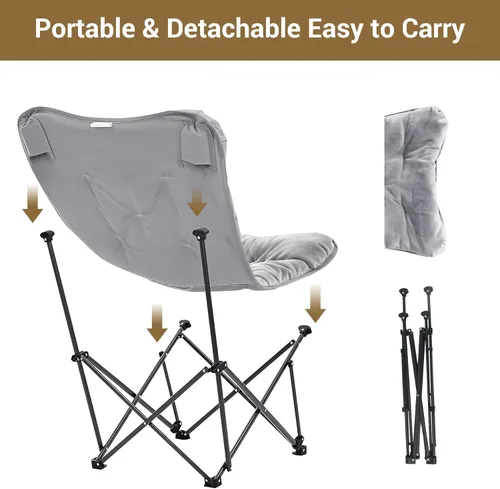 Miniatura 5 de Silla de camping acolchada de gran tamaño con respaldo alto, silla plegable y cómoda, silla de mariposa para adultos, césped, patio al aire libre