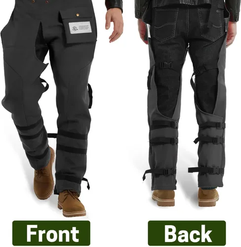 Miniatura 4 de Delantal protector de 8 capas para motosierra, pantalones ajustables para motosierra, para madereros, trabajadores forestales clase A Negro