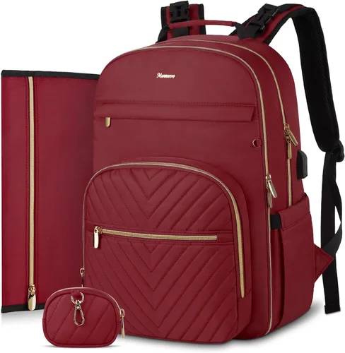 Miniatura 9 de MOMUVO Mochila para pañales, bolsa de bebé acolchada con cambiador, correas para cochecito y funda para chupete, bolsas de pañales de viaje grandes
