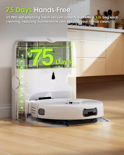 Miniatura 5 de V5 PRO Robot aspirador y trapeador combinado, succión de 10000 Pa, estación de autovaciado, navegación láser LDS, cepillo sin enredos para pelo