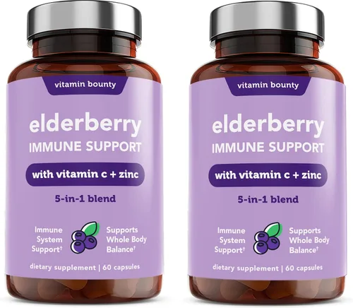 Vitamin Bounty Apoyo inmunológico de saúco, con zinc, vitamina C y equinácea, mezcla avanzada 5 en 1, potente antioxidante, apoya el equilibrio de