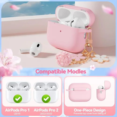 Miniatura 3 de Funda para AirPods Pro 2 con bonito llavero y bolígrafo de limpieza, funda de silicona suave para AirPods Pro de 2ª/1ª generación para mujeres