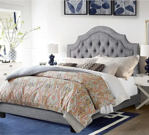 Miniatura 7 de Rosevera Jardin - Marco de cama con plataforma copetuda con botones, base de cama tapizada de tela con cabecera ajustable y soporte de listones
