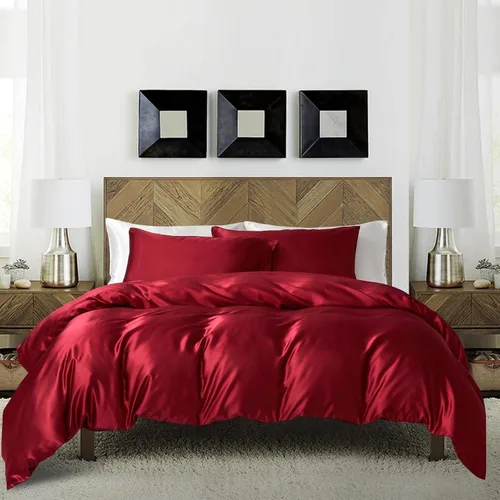 Miniatura 14 de HOTNIU Juego de funda de edredón de seda satinada con cierre de cremallera, colección de ropa de cama de 2 piezas ultra suave de alta calidad