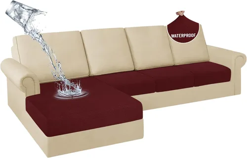 Miniatura 17 de HDCAXKJ Fundas de Cojines para Sofá Seccional 100% Impermeables, 3 Piezas, Forma de L, Funda Seccional Elástica para Chaise, Juego de Fundas