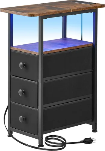 Miniatura 10 de DALEMHOME Mesa Auxiliar, Mesa Lateral Estrecha con 3 Cajones de Tela, Mesita de Noche Estrecha, Mesa de Cama Pequeña con Almacenamiento, para Sala