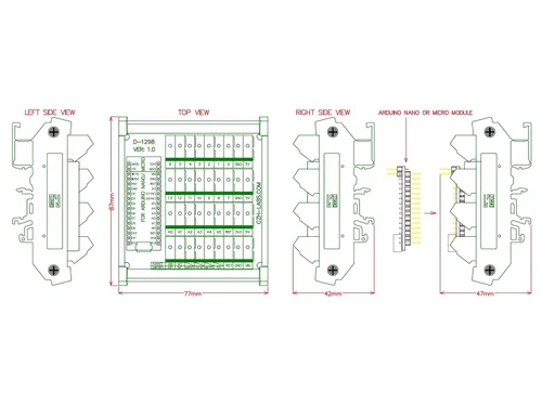 Miniatura 5 de Tablero del módulo de ruptura del bloque de terminales del tornillo del montaje en carril DIN para Arduino Nano/Micro.