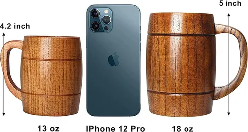 Miniatura 6 de Taza grande de cerveza de madera de 18 onzas, regalo para hombres y mujeres, taza vikinga vintage grande, rústica y fresca, jarra, hecha a mano