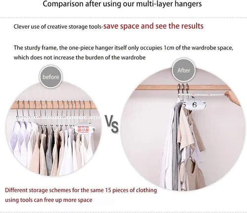 Miniatura 3 de Paquete de 3 perchas de ropa 5 en 1 que ahorran espacio cromadas y de espuma para blusas, árboles, perchero de ropa antideslizante de acero