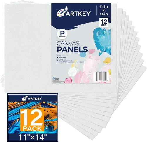 Miniatura 35 de Artkey Lienzos para pintar de 8 x 10 pulgadas, paquete de 12 unidades, 10 onzas, imprimados 100% algodón, blanco para pintura, suministros de arte
