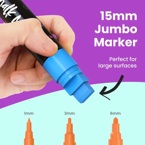 Miniatura 3 de Chalkola Marcadores de ventana – 0.591 in Jumbo – Punta 3 en 1 con tinta de 0.99 oz – Paquete de 10 bolígrafos de tiza neón – Amados por profesores