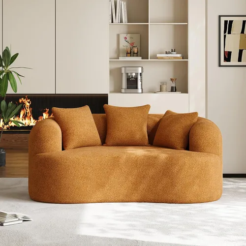 Miniatura 3 de Sofá biplaza de 68.5 pulgadas para sala de estar, moderno sofá de felpa de felpa extra profundo curvado con 3 almohadas para espacios pequeños,