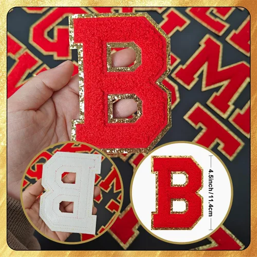 Miniatura 2 de 3 parches de letras de felpilla para planchar con brillantina de gran tamaño para decoración de disfraces de equipo, altura de 4-1/2 pulgadas, letra