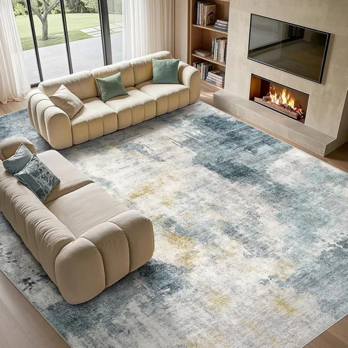Miniatura 12 de Tortania Alfombra redonda lavable de 5 pies para sala de estar: Alfombra moderna abstracta neutra grande suave y delgada – Alfombra antideslizante
