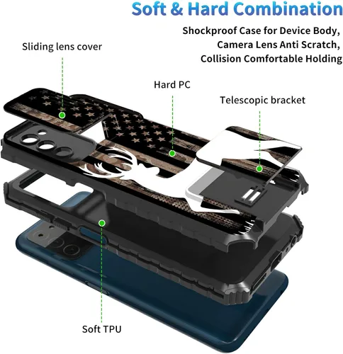 Miniatura 838 de Funda para Samsung Galaxy S22 Ultra 5G, Galaxy S22 Ultra con cubierta de cámara deslizante, funda resistente de doble capa con función atril Black