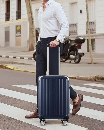 Miniatura 6 de LUGGEX Equipaje sin cremallera con marco de aluminio - Eleva tu viaje, Azul oscuro, Conjunto de equipaje azul con marco de aluminio, sin cremallera