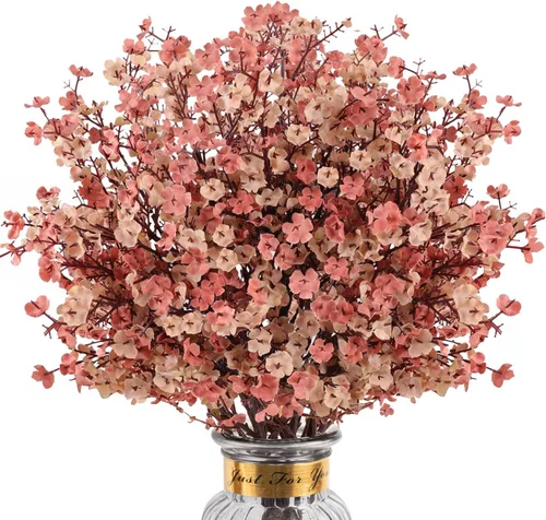 8 Piezas Flores Artificiales de Aliento de Bebé, Plantas de Color Café Claro de Tacto Real, Flores de Seda para Jarrón, Hogar, Oficina, Boda,