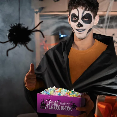 Miniatura 6 de Sintuff Cuenco de madera para dulces de Halloween, soporte grande y divertido para platos de dulces, vajilla de truco o trato para fiestas