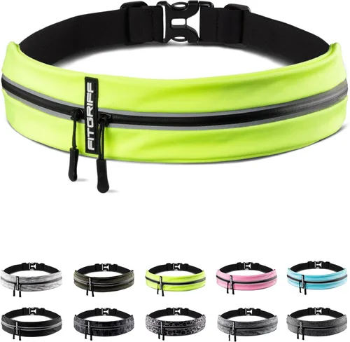 Cinturón de correr Fitgriff® para hombres y mujeres - Bolso de jogging seguro para teléfono, llaves y elementos esenciales - Para todos los Amarillo