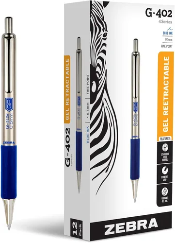 Miniatura 8 de Zebra Pen STEEL G-402 - Bolígrafo de gel retráctil, punta fina de 0.020 in, tinta negra suave, tinta de secado rápido para evitar manchas ni