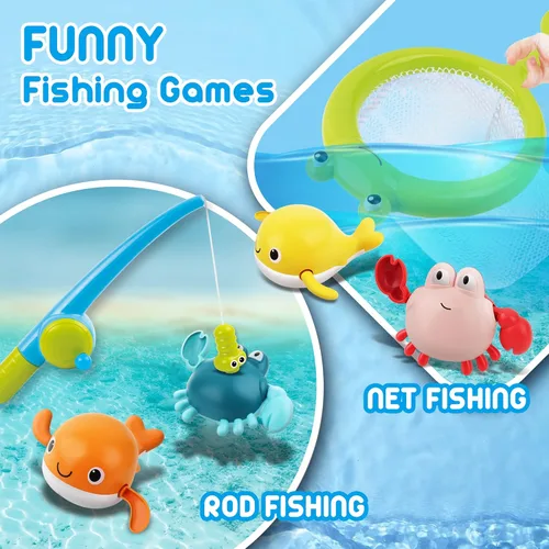 Miniatura 3 de Dwi Dowellin Juguete de baño para niños pequeños, juguete de bañera con juguetes de natación flotantes sin moho y tazas apilables, juego de pesca
