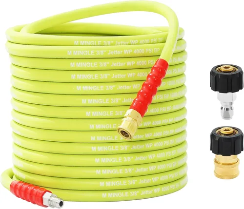M MINGLE Manguera de lavado a presión de 25 pies x 3/8 pulgadas - Manguera de repuesto para agua fría y caliente - Manguera de alta presión con